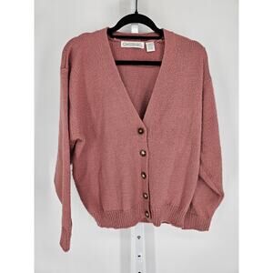 Vintage C Webb & Co Womens Sz L V Neck Cardigan Sweater Dusty Rose Pink